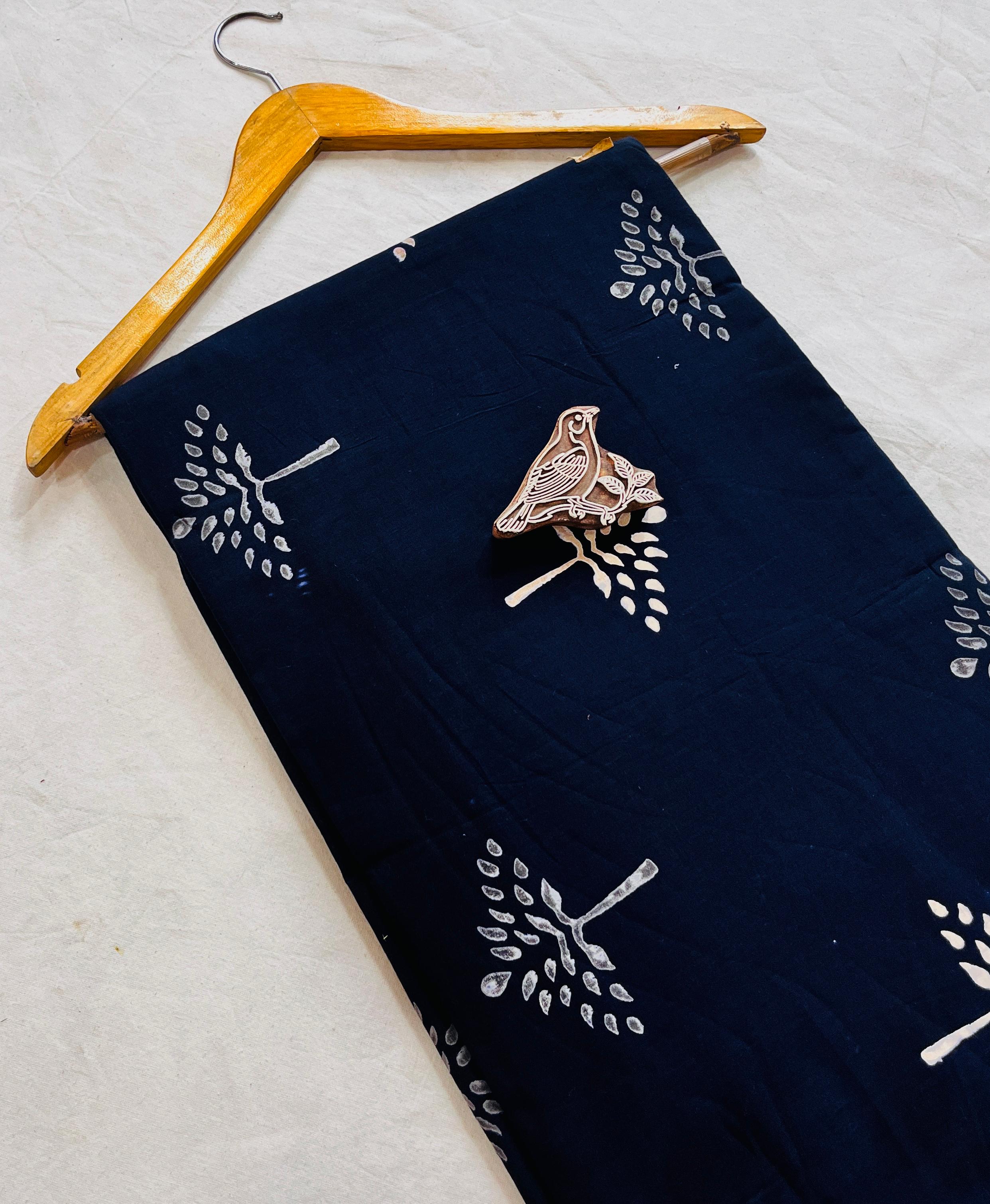 Indigo tree butta Dabu handblock printed cotton fabric, traditional mud resist pure cotton wholesale fabric